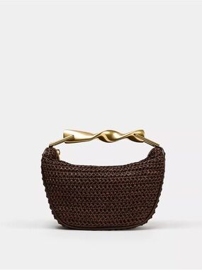 Zara Mini Woven Bag with Metal Handle - Chocolate Brown & Gold
